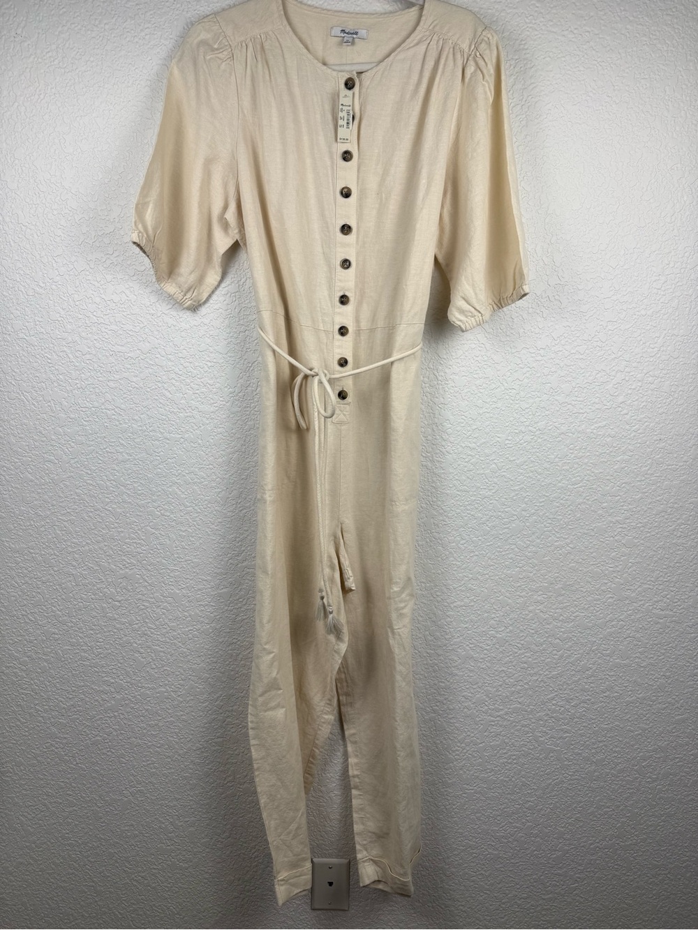 Madewell Linen Blend Jumpsuit | Puff Sleeve Utility Romper | NWT | XL - Picture 12 of 13